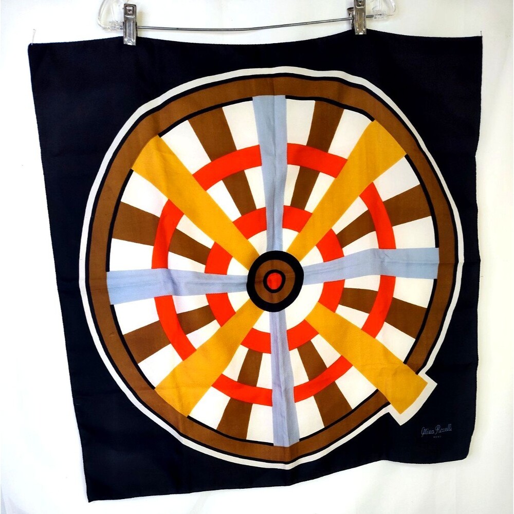 Olivia Rosselli Roma Square 26"x26" Scarf Modern Art Black White Brown Red Scarf